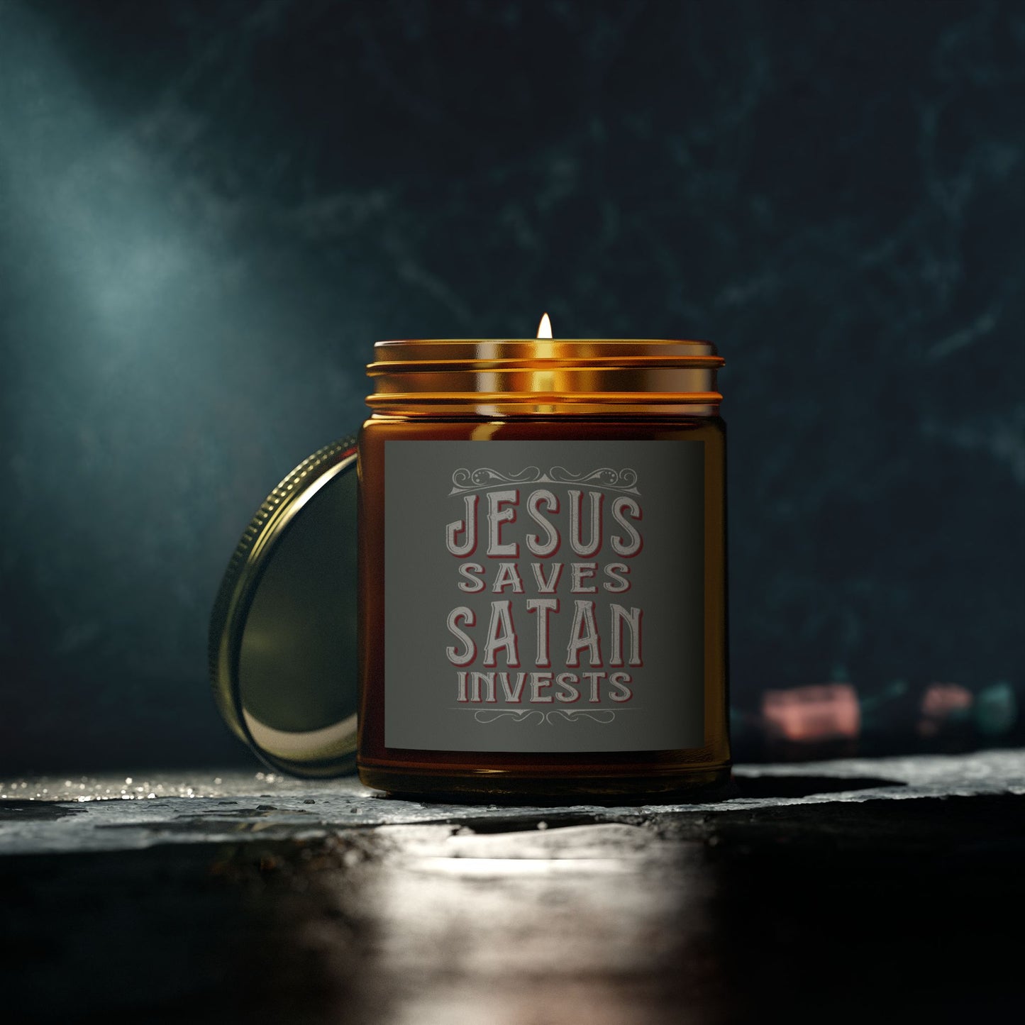 Jesus Saves, Satan Invests | Scented Candles, Coconut Apricot Wax (4oz, 9oz)