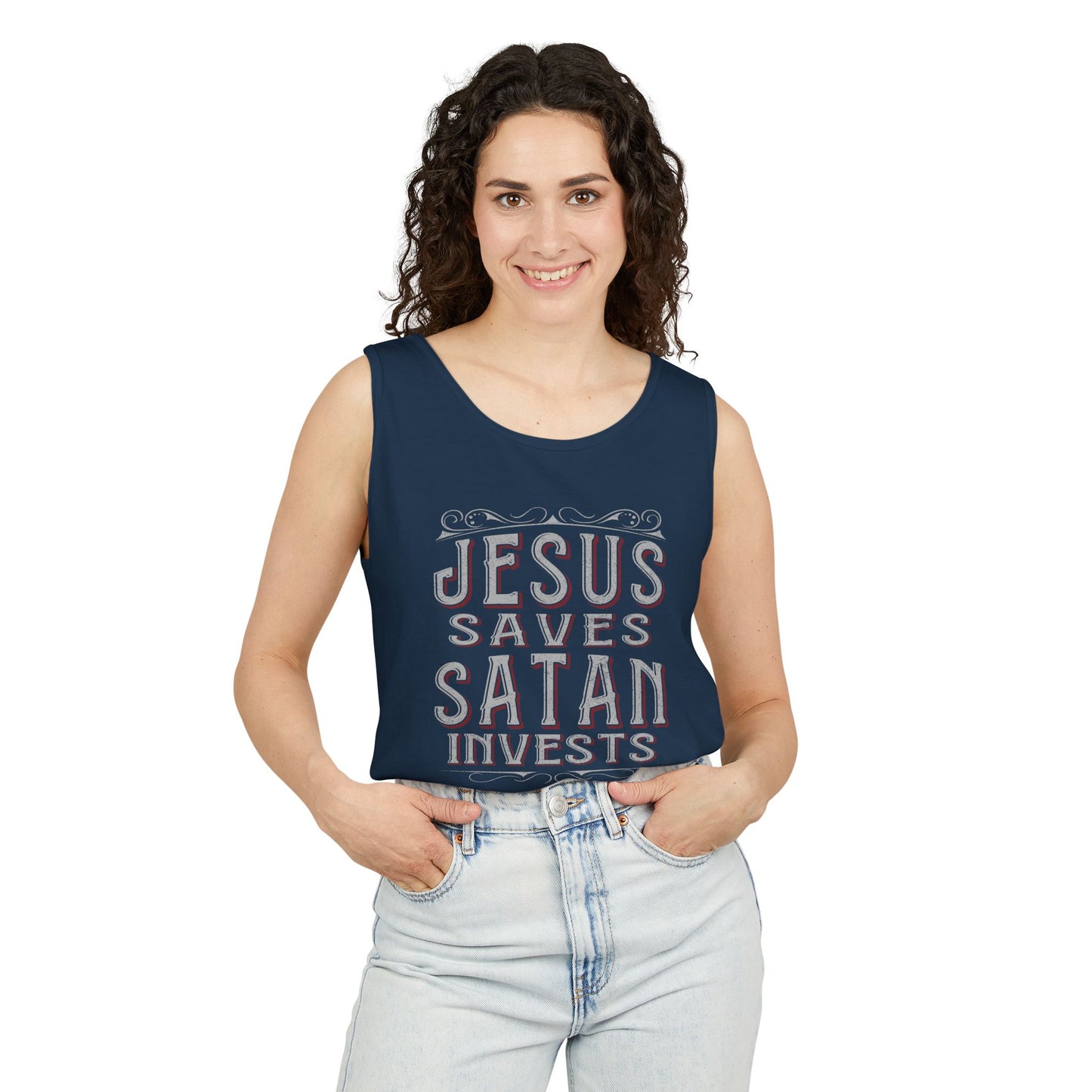 Jesus Saves, Satan Invests | Tank Top
