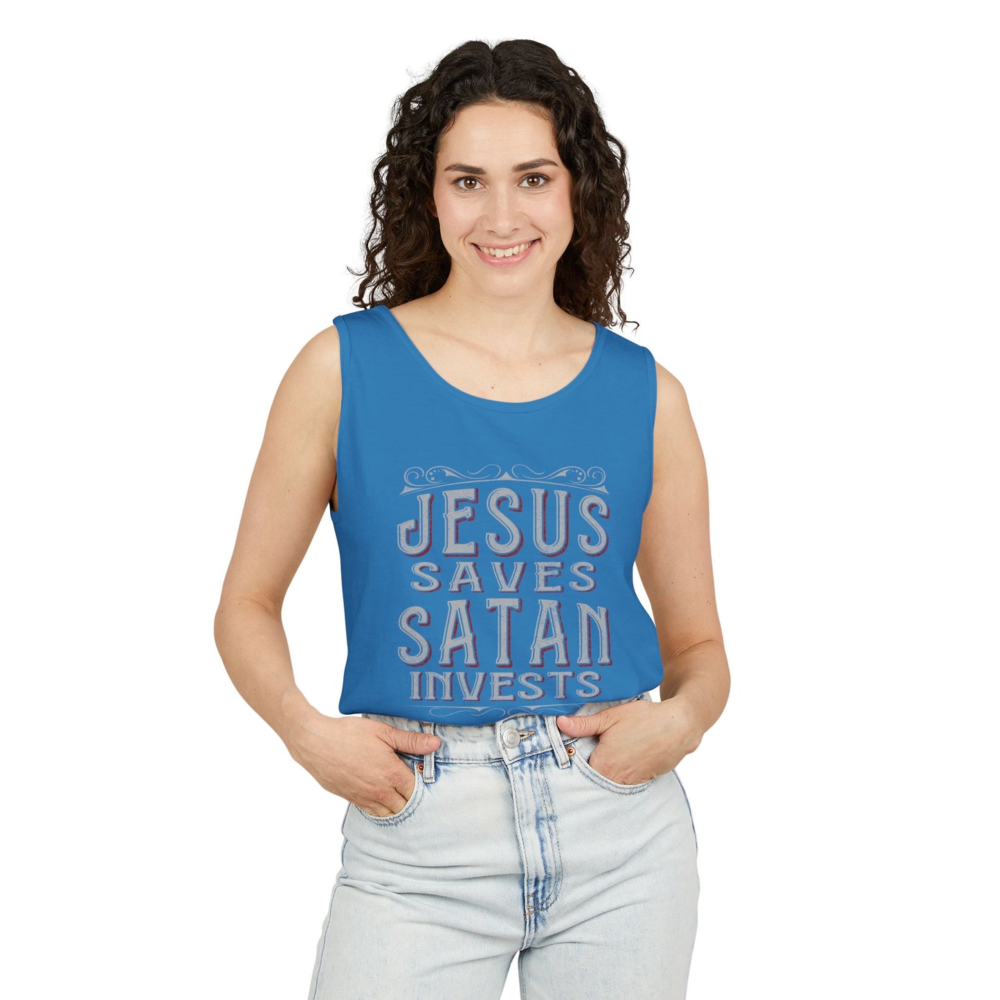 Jesus Saves, Satan Invests | Tank Top