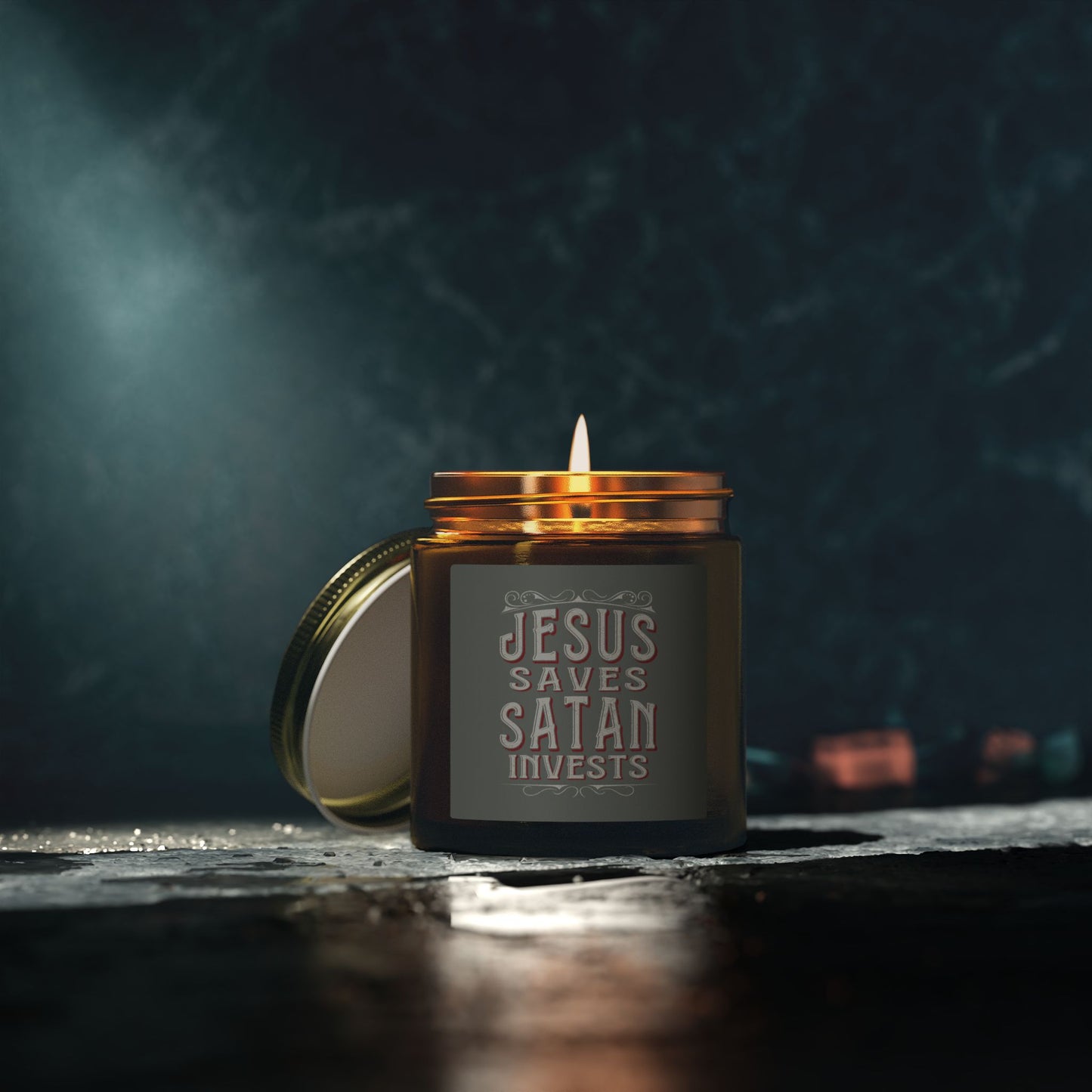 Jesus Saves, Satan Invests | Scented Candles, Coconut Apricot Wax (4oz, 9oz)