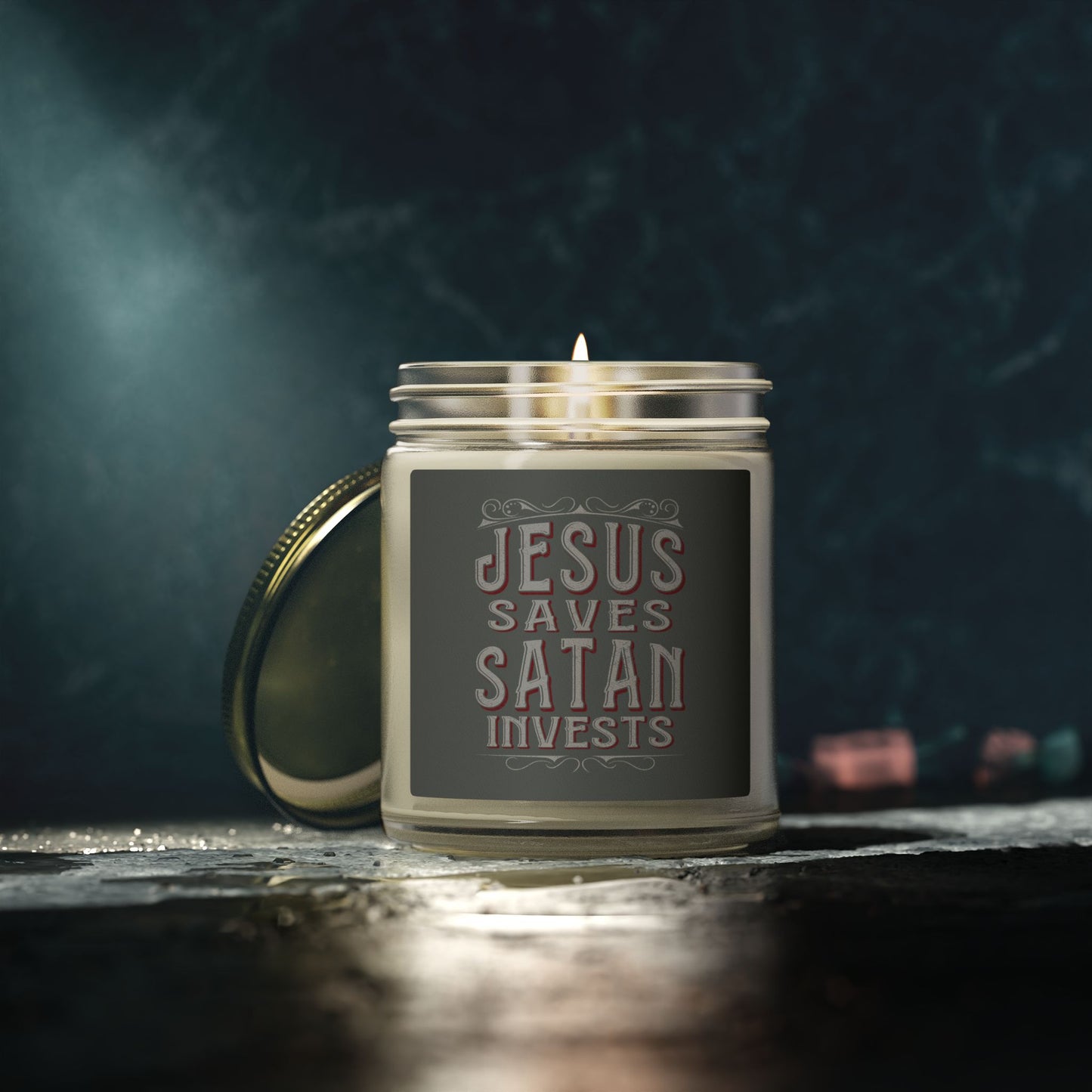 Jesus Saves, Satan Invests | Scented Candles, Coconut Apricot Wax (4oz, 9oz)