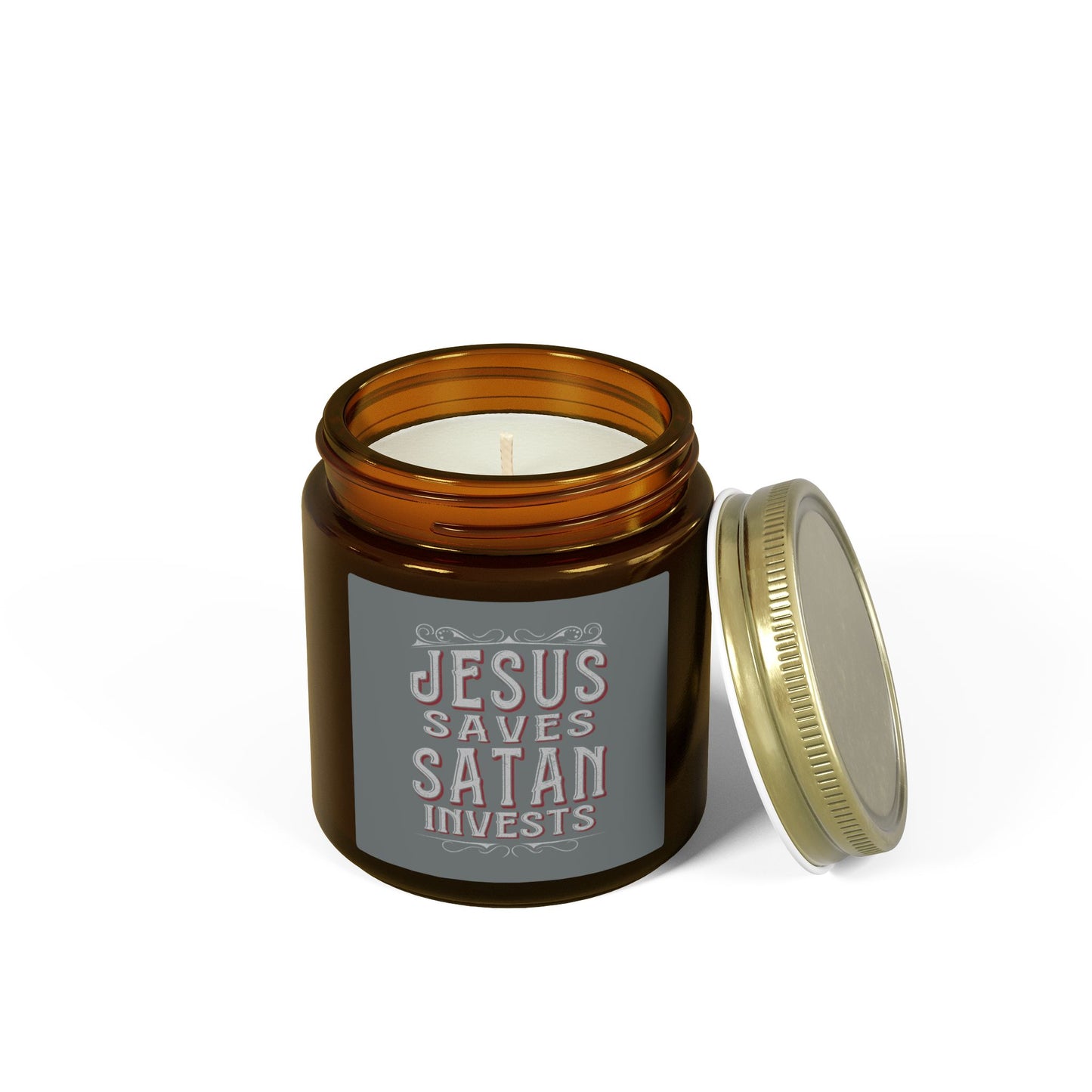 Jesus Saves, Satan Invests | Scented Candles, Coconut Apricot Wax (4oz, 9oz)