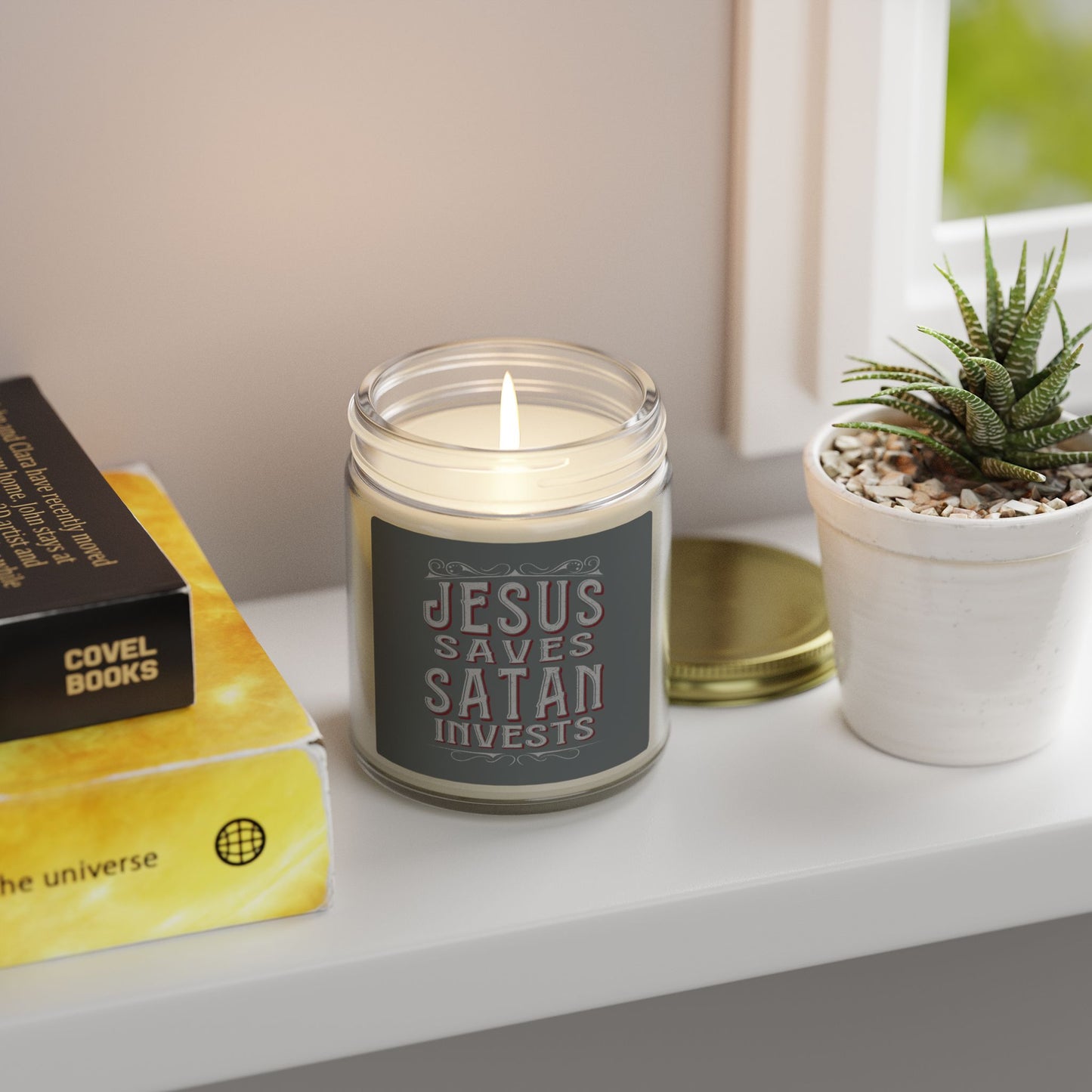 Jesus Saves, Satan Invests | Scented Candles, Coconut Apricot Wax (4oz, 9oz)