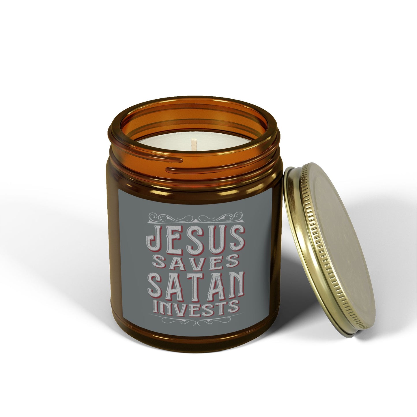Jesus Saves, Satan Invests | Scented Candles, Coconut Apricot Wax (4oz, 9oz)